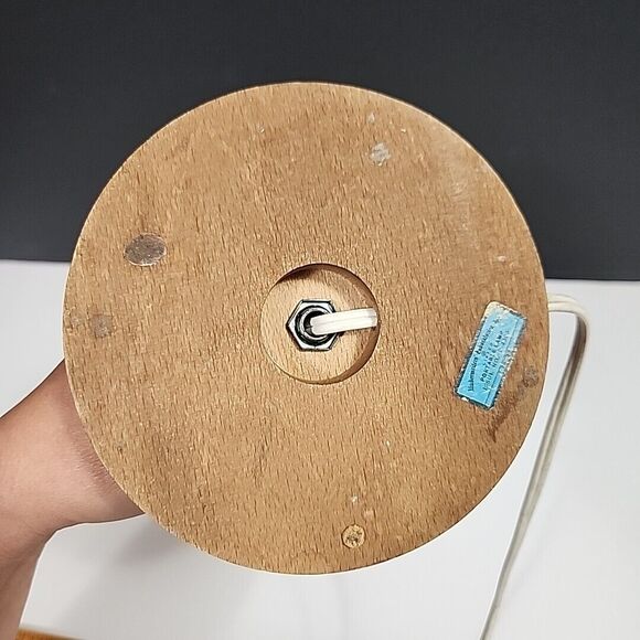 VTG Accent Table Lamp Amber Convex Bubble Glass, Wooden Base, Wood & Brass 12.5" - Picture 3 of 14